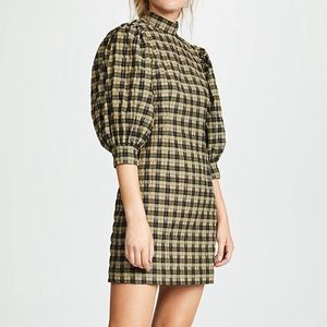Designer Ganni plaid georgette dress